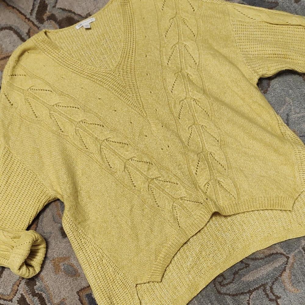 Cato Yellow V-Neck Cable Knit Sweater - Women